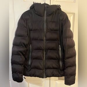 Zara Women’s Hooded Puffer Jacket Water Repellent Black Mid Length Size M